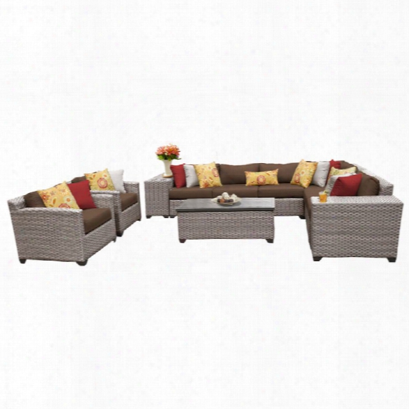 Tkc Florence 11 Piece Patio Wicker Sofa Set In Dark Brown