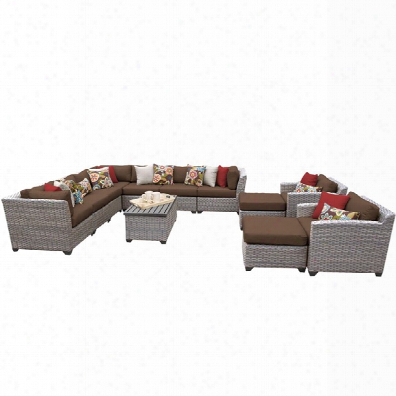 Tkc Florence 13 Piece Patio Wicker Sofa Set In Dark Brown