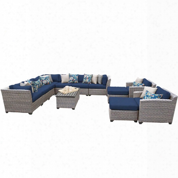 Tkc Florence 13 Piece Patio Wicker Sofa Set In Navy