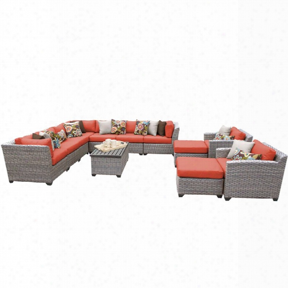 Tkc Florence 13 Piece Patio Wicker Sofa Set In Orange