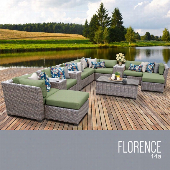 Tkc Florence 14 Piece Patio Wicker Sectional Set In Green