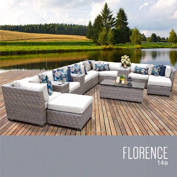 Tkc Florence 14 Piece Patio Wicker Sectional Set In White