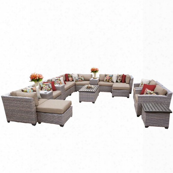 Tkc Florence 17 Piece Patio Wicker Fire Pit Sofa Set In Wheat