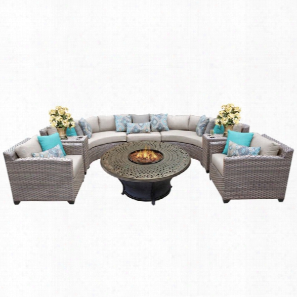 Tkc Florence 8 Piece Patio Wicker Fire Pit Sofa Set In Beige