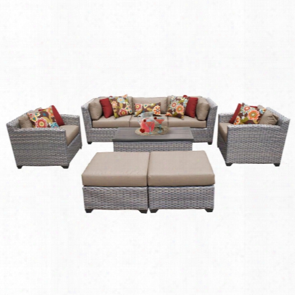 Tkc Florence 8 Piece Patio Wicker Sofa Set In Wheat