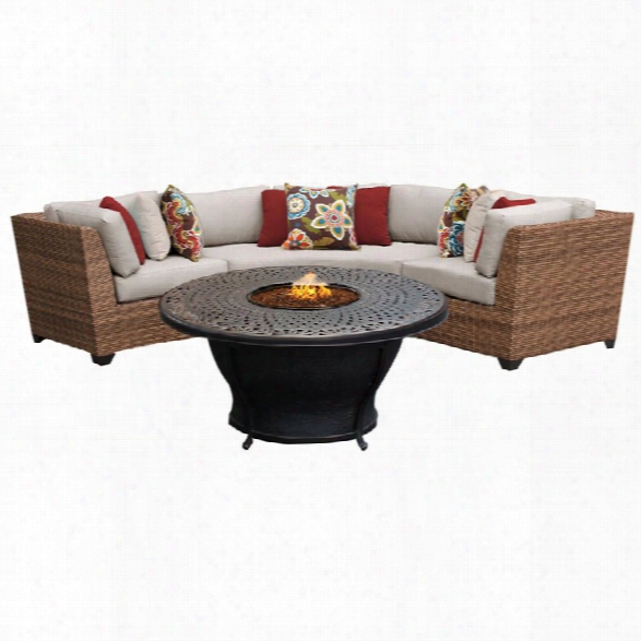 Tkc Laguna 4 Piece Patio Wicker Fire Pit Sectional Set In Beige