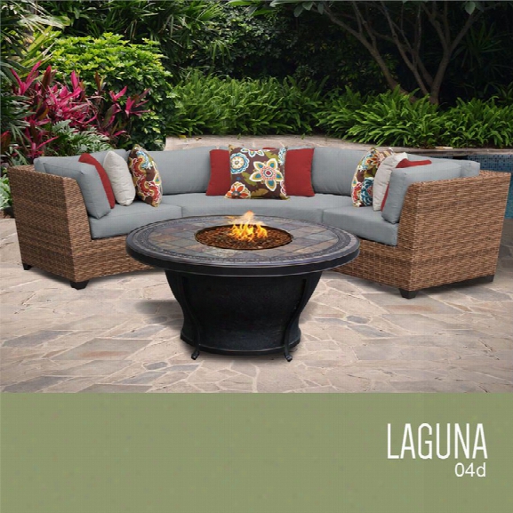 Tkc Laguna 4 Piece Patio Wicker Fire Pit Sectional Set In Gray