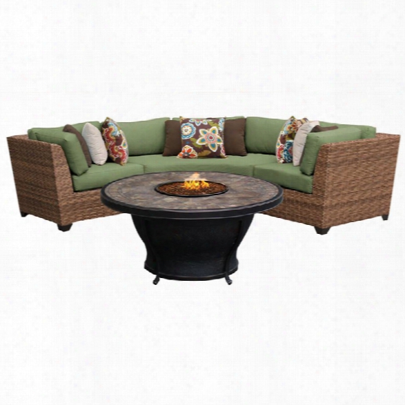 Tkc Laguna 4 Piece Patio Wicker Fire Pit Sectional Set In Green