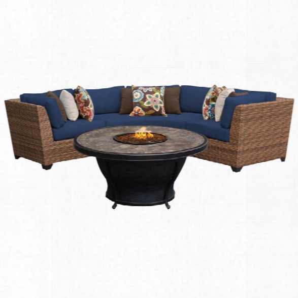 Tkc Laguna 4 Pieece Patio Wicker Fire Pit Sectional Set In Navy