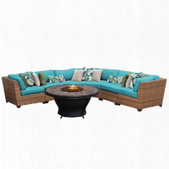 Tkc Laguna 6 Piece Patio Wicker Fire Pit Sectional Set In Turquoise