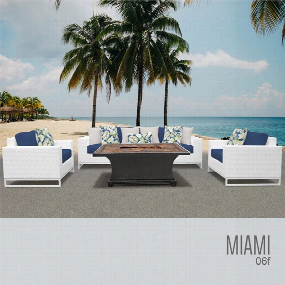 Tkc Miami 6 Piece Patio Wicker Fire Pit Sofa Set In Navy