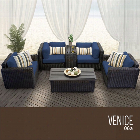 Tkc Venice 6 Piece Patio Wicker Sofa Set In Navy