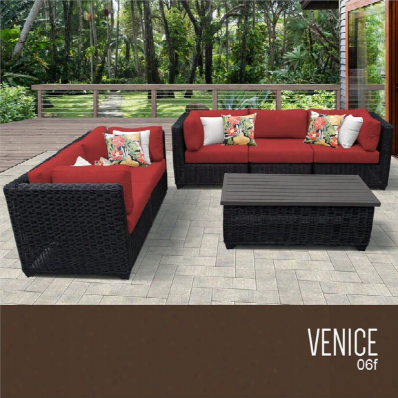 Tkc Venice 6 Piece Patio Wicker Sofa Set In Red