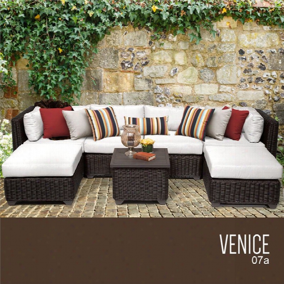 Tkc Venice 7 Piece Patio Wicker Sectional Set In White