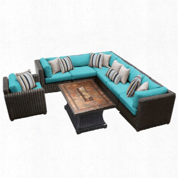 Tkc Venice 8 Piece Patio Wicker Fire Pit Sofa Set In Turquoise