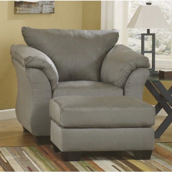 Ashley Darcy Fabric Chair With Ottoman In Cobblestone