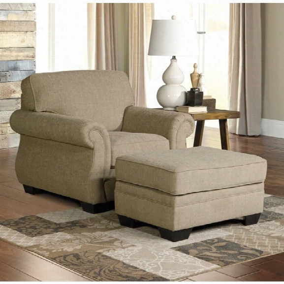 Ashley Tailya Fabric Chair And Ottoman In Barley