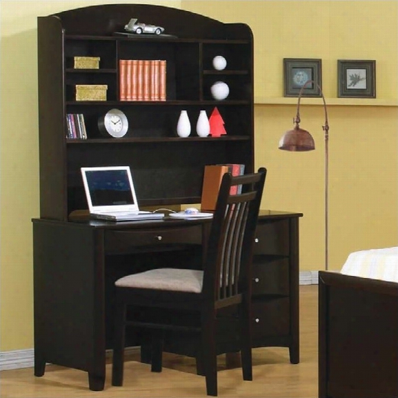 Coaster Phoenix Single Pedestal Computer Desk And Hutch In Cappuccino