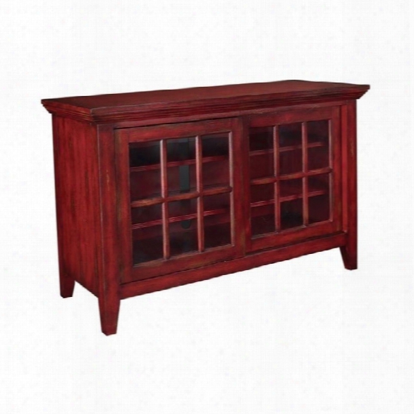 Hammary Hidden Treasures Entertainment Console In Heavily Textured Red