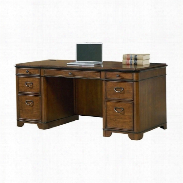 Kathy Ireland Home Double Pedestal Executive Desk In Warm Fruitwood