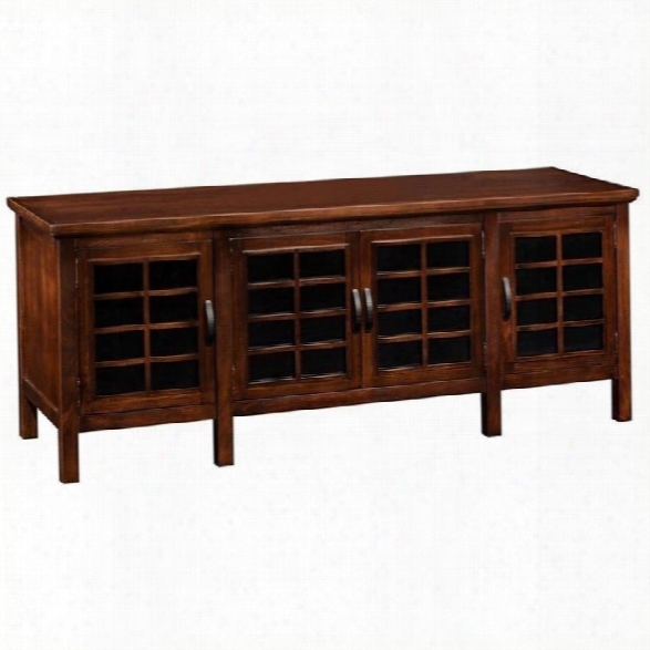 Leick Furniture 60 Grid Tv Console With Black Glass In Chocolate Cherry