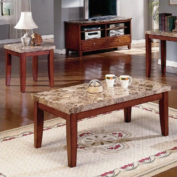 Steve Silver Company Montibello 3 Piece Marble Coffee Table Set In Cherry