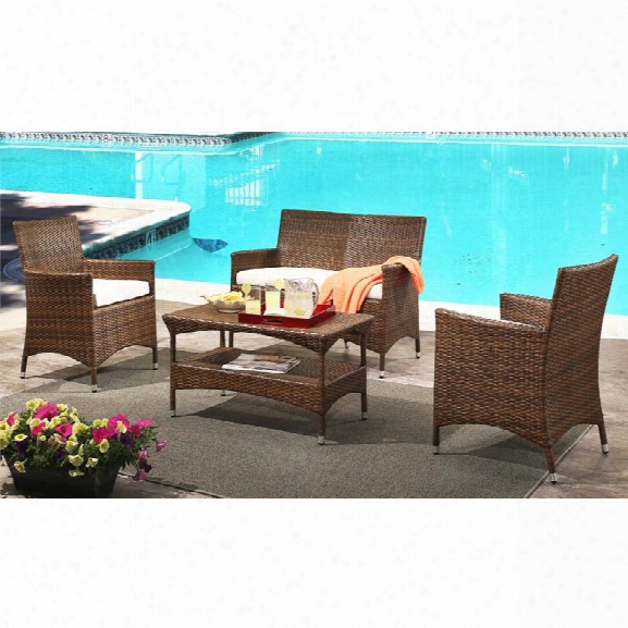 Abbyson Living Simon Outdoor 4 Piece Wicker Chat Set In Beige