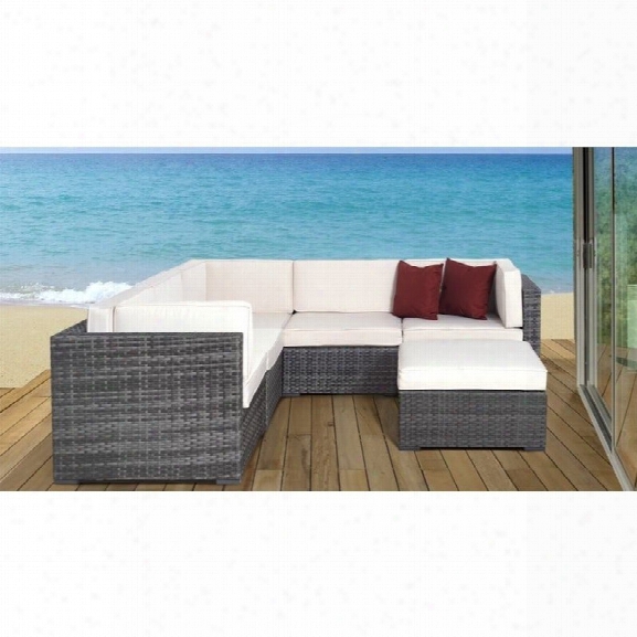 Bellagio 6 Pc Wicker Seating Set With Off-white Cushions In Grey