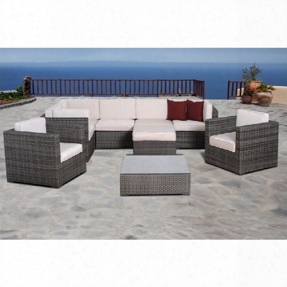 Southampton 9 Pc Wicker Seating Set With Off White Cushions In Grey