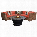 TKC Laguna 4 Piece Patio Wicker Fire Pit Sectional Set in Orange