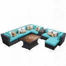 TKC Venice 10 Piece Patio Wicker Fire Pit Sectional Set in Turquoise