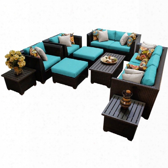 Tkc Barbados 12 Piece Patio Wicker Sofa Set In Turquoise