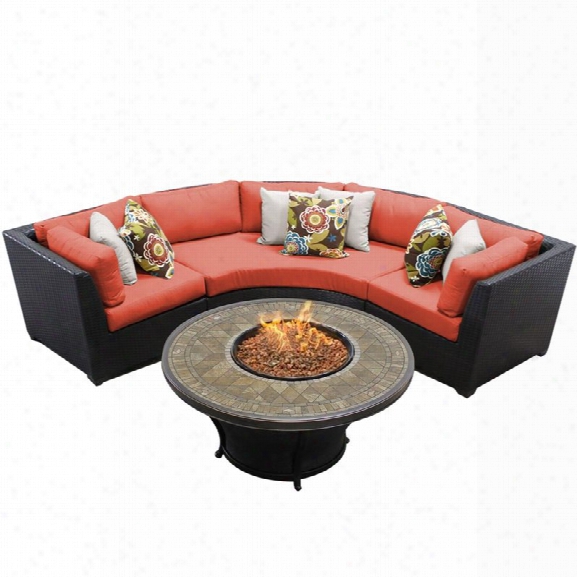 Tkc Barbados 4 Piece Patio Wicker Fire Pit Sectional Set In Orange