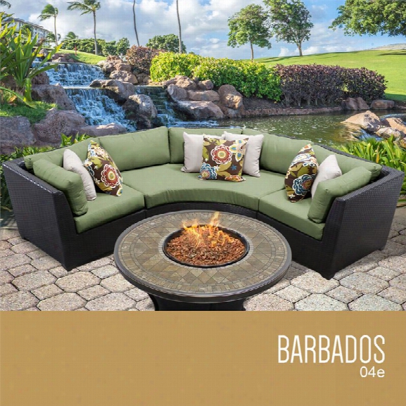 Tkc Barbados 4 Piece Patio Wicker Fire Pit Sectional Set In Green