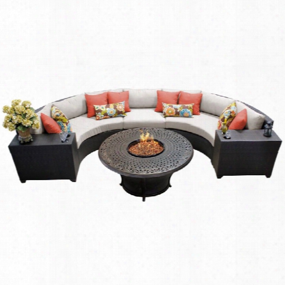 Tkc Barbados 6 Piece Patio Wicker Fire Pit Sectional Set In Beige