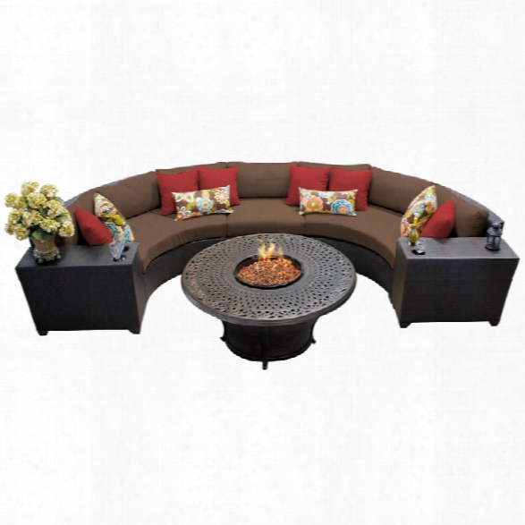 Tkc Barbados 6 Piece Patio Wicker Fire Pit Sectional Set In Dark Brown