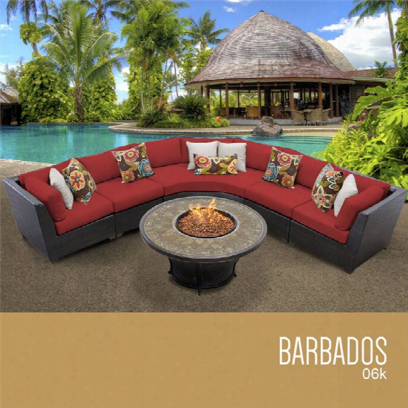 Tkc Barbados 6 Piece Patio Wicker Fire Pit Sectional Set In Red