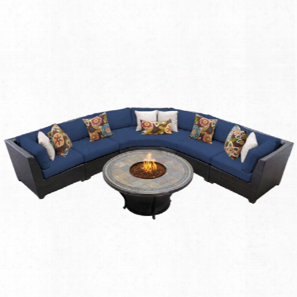 Tkc Barbados 6 Piece Patio Wicker Sectional Set In Navy