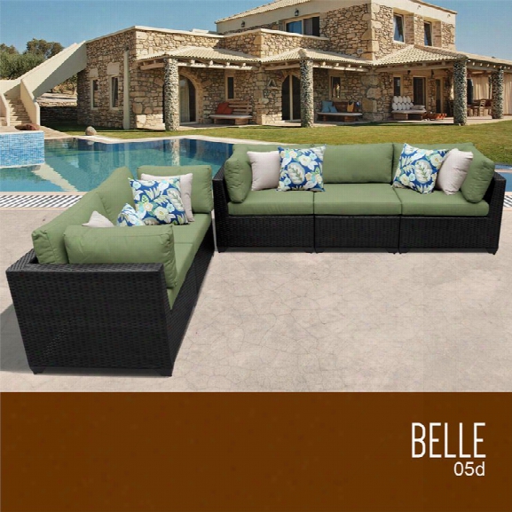 Tkc Belle 5 Piece Patio Wicker Sofa Set In Green