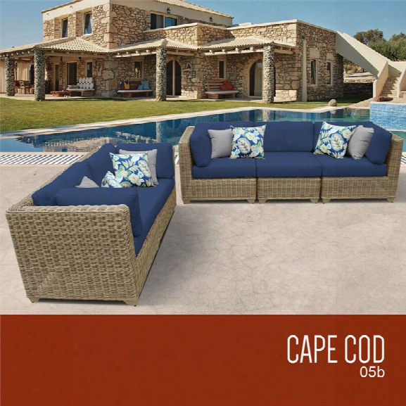 Tkc Cape Cod 5 Piece Patio Wicker Sofa Set In Blue