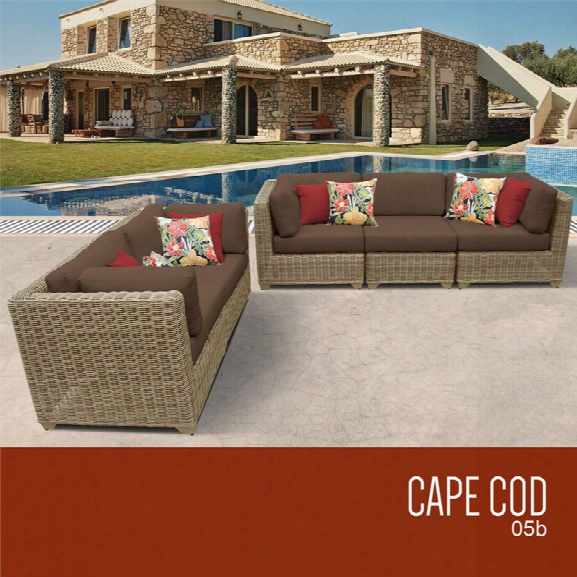 Tkc Cape Cod 5 Piece Patio Wicker Sofa Set In Brown