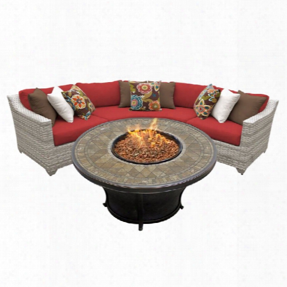 Tkc Fairmont 4 Piece Patio Wicker Fire Pit Sectional Set In Red