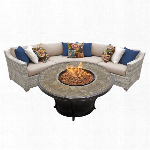 Tkc Fairmont 4 Piece Patio Wicker Fire Pit Sectional Set In Wheat