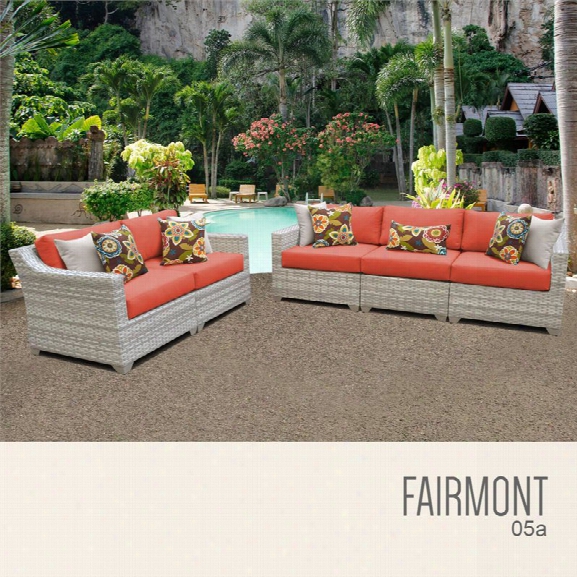 Tkc Fairmont 5 Piece Patio Wicker Sofa Set In Orange