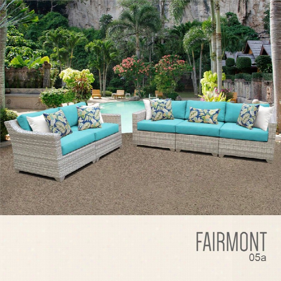 Tkc Fairmont 5 Piece Patio Wicker Sofa Set In Turquoise