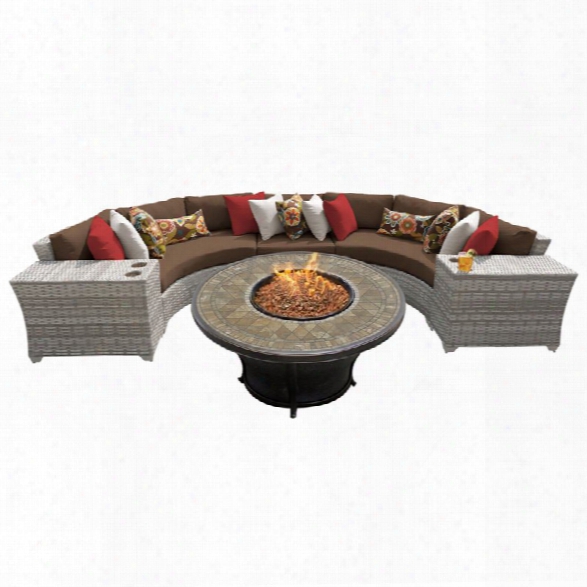 Tkc Fairmont 6 Piece Patio Wicker Fire Pit Sectional Set In Dark Brown