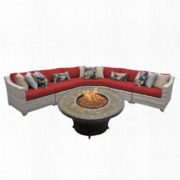 Tkc Fairmont 6 Piece Patio Wicker Fire Pit Sectional Set In Red