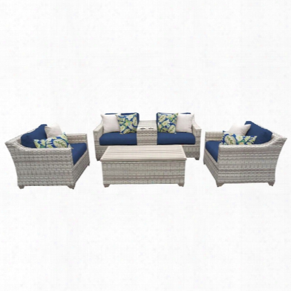 Tkc Fairmont 6 Piece Patio Wicker Sofa Set In Navy