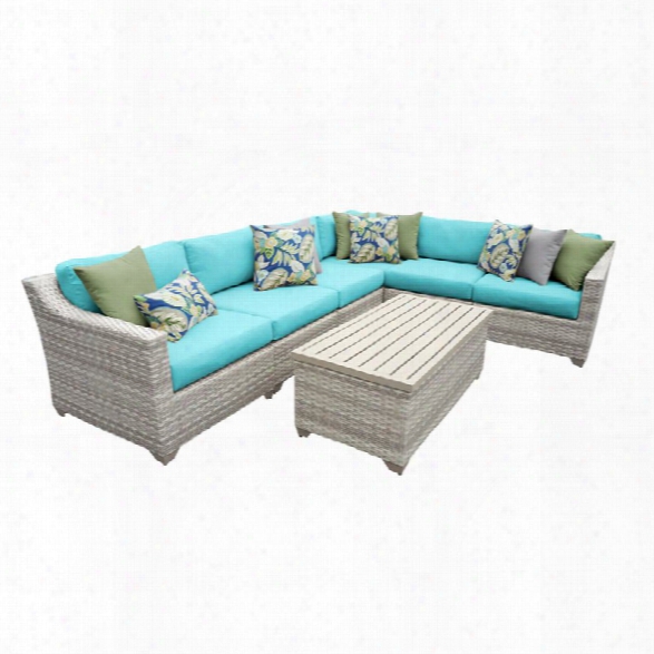 Tkc Fairmont 7 Piece Patio Wicker Sectional Set In Turquoise