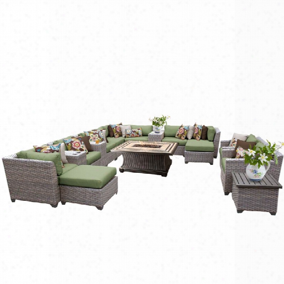 Tkc Florence 17 Piece Patio Wicker Fire Pit Sofa Set In Green